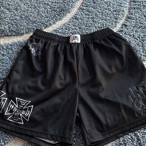 NWOT..Fear The Lamb..Black Spiritual Print Gym Shorts